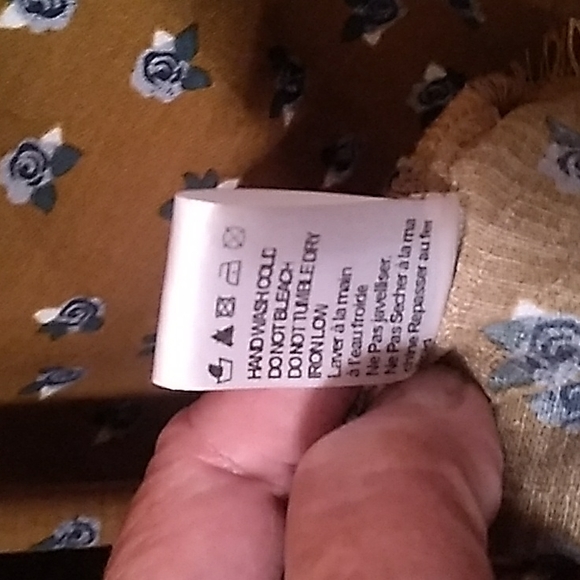 ⚜️Gauze Blue Roses on Tobacco Brown Dress  Sz  LG - Picture 5 of 15